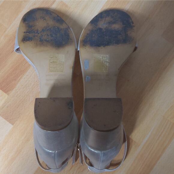 Free People Marigold Sandal Ankle Block Heel Suede Leather Shimmer 38 (US 8) - Picture 13 of 14